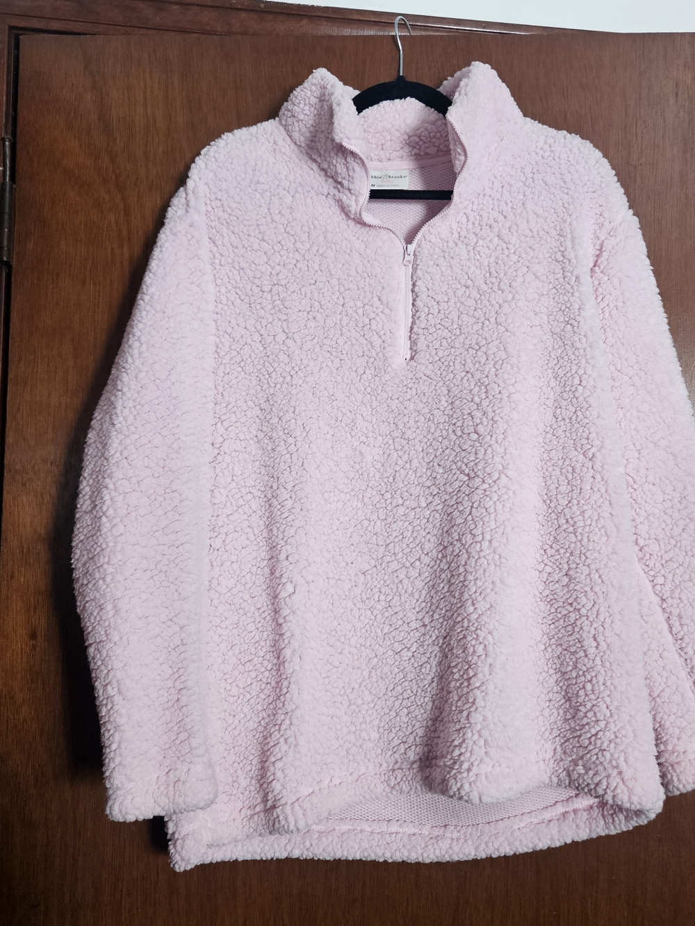 Bobbie Brooks Plush Quarter-Zip Teddy Pullover - Light Pink